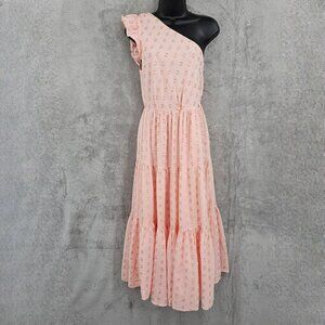 Karina Grimaldi Pauline Dot Dress S Blush Pink Metallic Tiered One Shouler 5414